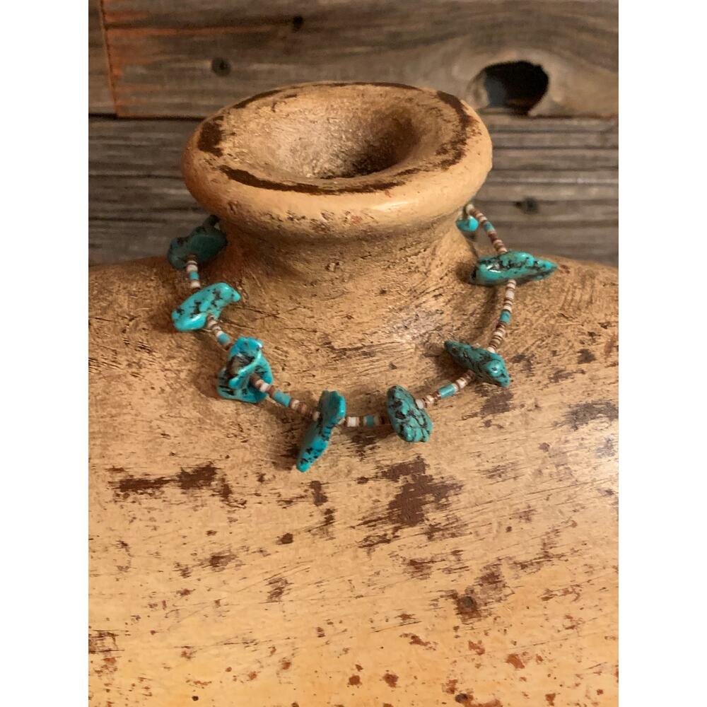 Brown Heishi Bead and Turquoise Bracelet by JB Vintage